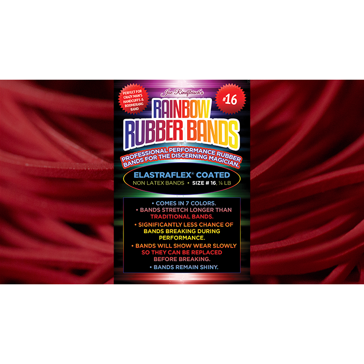 Joe Rindfleischs SIZE 16 Rainbow Rubber Bands (Joe Rindfleisch Red Pack) by Joe Rindfleisch Trick