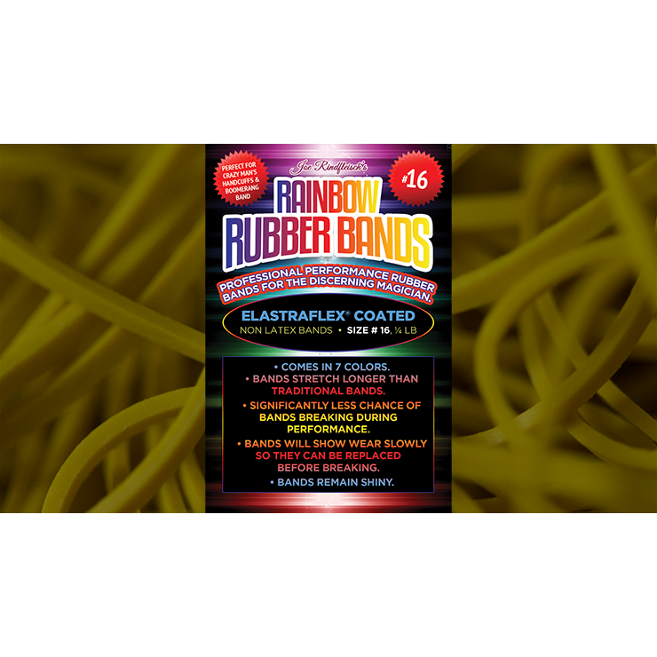 Joe Rindfleischs SIZE 16 Rainbow Rubber Bands (Russell Leeds Yellow ) by Joe Rindfleisch Trick