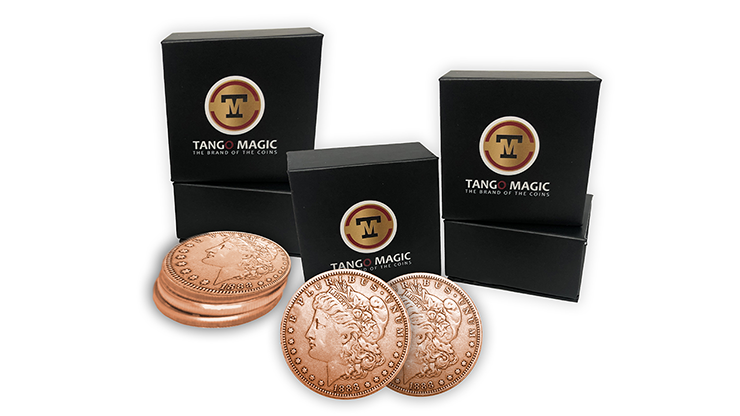 Copper Morgan Expanded Shell plus 4 four Regular Coins (Gimmicks and Online Instructions) by Tango Magic Trick