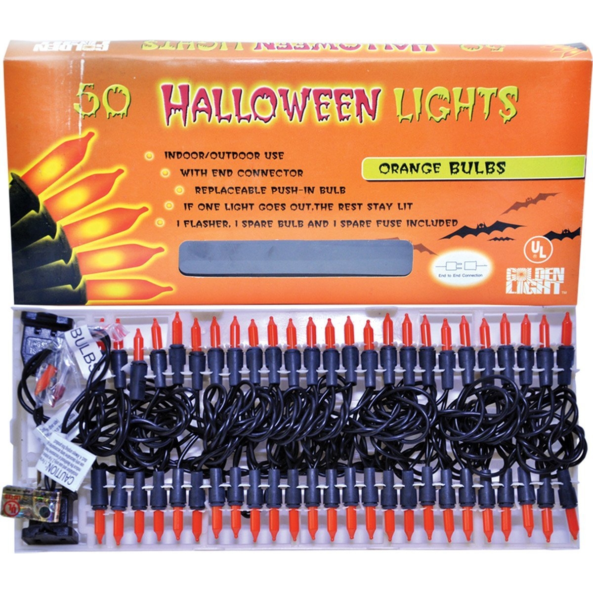 Halloween Lights Orange 50 Light Strand